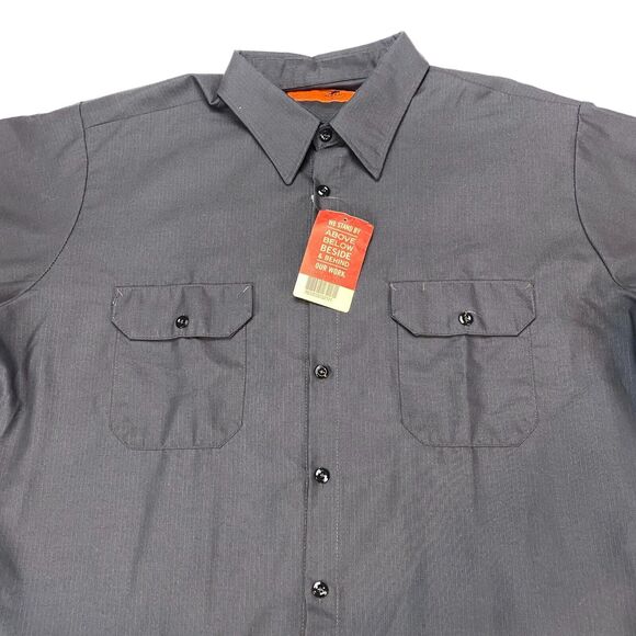 Red Kap Rip Stop Work Shirt Men's 2XL Gray Chest Pocket Durable Button Down - Picture 11 of 15